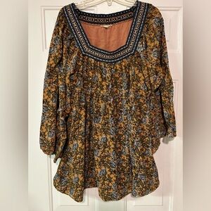 Easel Multi Color‎ Babydoll Tunic Shirt/Dress Size L BohoWide Sleeves Loose Fit